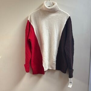 French Connection Red, White, and Brown Turtleneck Sweater